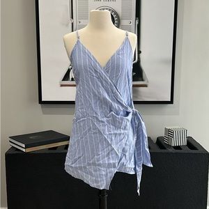 BRAND NEW / Wrap-Style‎ Chambray Dress in White Pin-Stripe